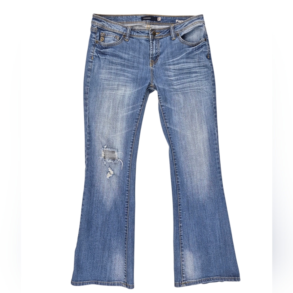 Vigoss jeans women's size 9 low rise flare distressed ripped stretch